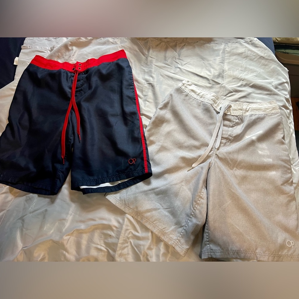 Ocean Pacific Trunks Mens Size Medium Blue and Red / Grey and White 2 For 1 DEAL